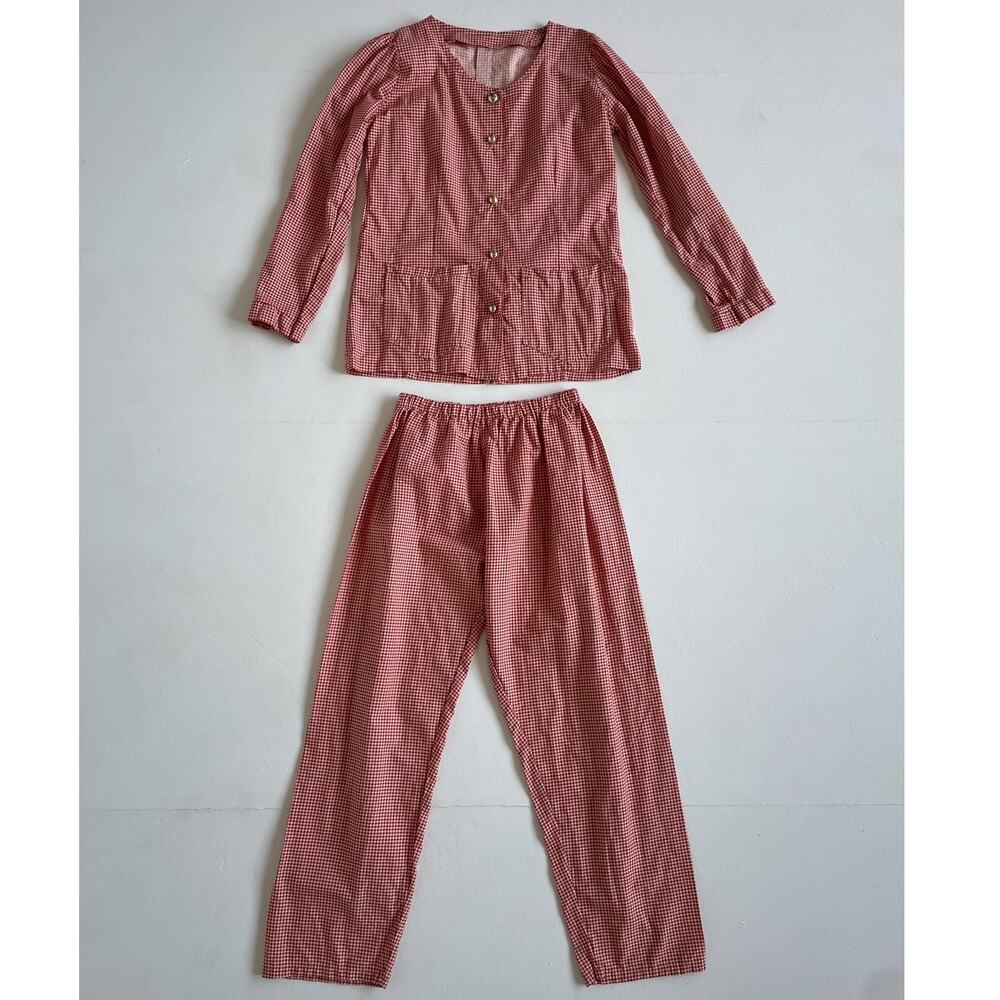 Vintage Red Gingham Two Piece Top + Pants / Sz XS/S / Retro Cottagecore Lounge